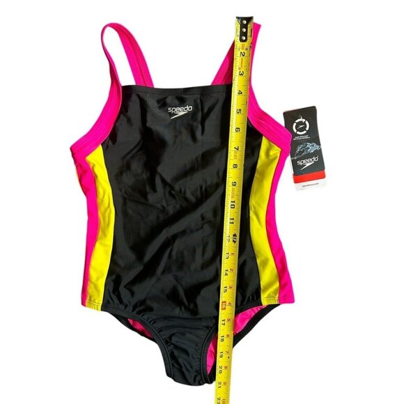 Speedo Girls Thick Strap One Piece Swimsuit Speedo Infinity Splice Black Size 10 - Picture 5 of 8